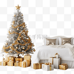 老人床图片_漂亮的霍尔迪装饰的房间里有圣诞