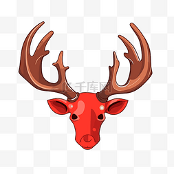 白色喇叭卡通图片_鹿角剪贴画红鹿头显示在白色背景