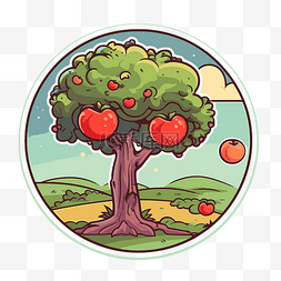 和田碧玉图片_卡通苹果在树林和田野中生长的贴