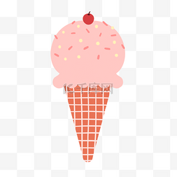 草莓甜筒冰淇淋图片_粉色冰激凌球形的