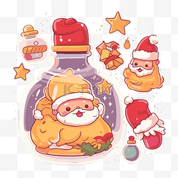 圣诞老人坐在玻璃瓶里插画剪贴画