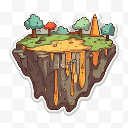 卡通卡通熔岩岛与树木和蘑菇隔离