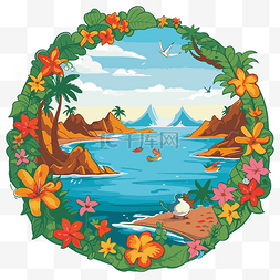 卡通热带岛屿图片_夏威夷背景 向量
