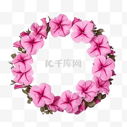 水彩花卉一束花图片_一束粉色矮牵牛花圆形框架，有空