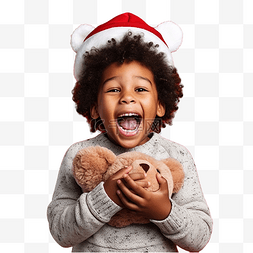 惊讶的人表情图片_戴着圣诞帽的非洲裔美国男孩，红