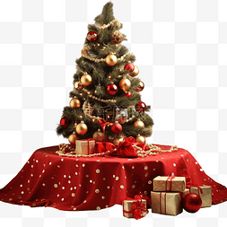 圣诞餐桌上装饰着圣诞树和花环