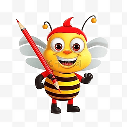 回到学校卡通可爱的蜜蜂人物拿着
