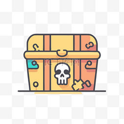 宝箱像素图片_带有头骨的海盗宝箱图标 向量