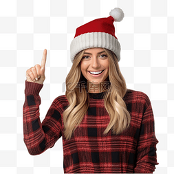乐观的女人图片_戴着圣诞帽头戴孤立白色的女孩，