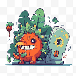 密码剪贴画卡通橙色怪物正在吃蔬