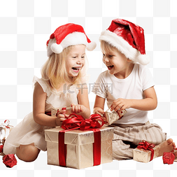 小孩子坐着玩图片_戴着圣诞老人帽子的金发小孩子坐