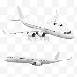 从不同视角对干净的白色商用飞机