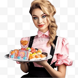 糖果派对游戏图片_穿着服务员服装角色扮演游戏的糖