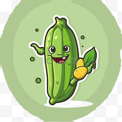 绿色背景中的卡通黄瓜水果 向量
