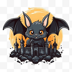 万圣节城堡神秘节日卡通手绘蝙蝠