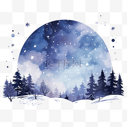 雪场剪影图片_水平的圣诞冬季景观与夜空