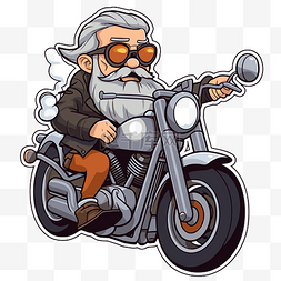 骑哈雷图片_一个留着胡子的老人骑着摩托车 