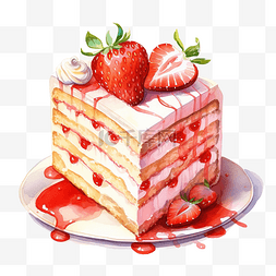 可口草莓图片_水彩画草莓和糖果蛋糕片