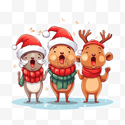 歌插画图片_圣诞老人和驯鹿帽子的圣诞人物在
