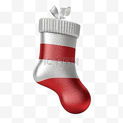 袜子银色和红色闪光圣诞节3D渲染
