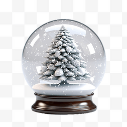 雪球中的圣诞树 3d 插图