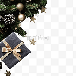 希望之星蓝钻图片_圣诞礼品盒和松树，黑色圣诞装饰