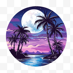 月夜图片_有棕榈树的热带岛屿夏季景观棕榈