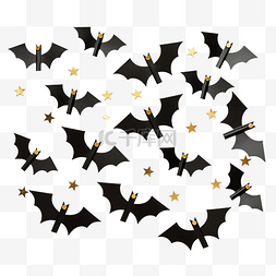 万圣节平躺黑纸蝙蝠飞起和金色星