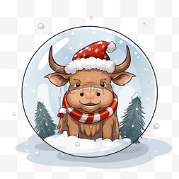 堆雪球卡通图片_圣诞雪球里放着一堆礼物的公牛