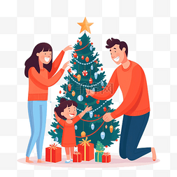 幸福的家庭装饰圣诞树