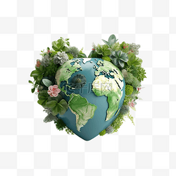 3d 插图爱地球和它的植物