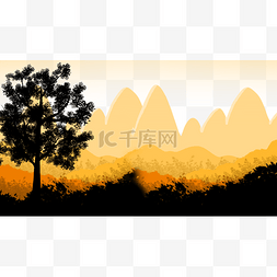 竹林景观图片_森林景观横图树木剪影山脉黄色