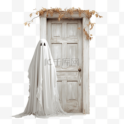 老式房子木门上的万圣节鬼装饰