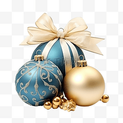 圣诞组合物蓝色和金色装饰品和小