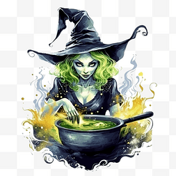 女巫骷髅图片_女巫为万圣节做饭巫术幽灵般的绿