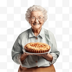 自制图片_微笑的老祖母拿着自制的馅饼