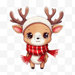 手绘卡通红领巾图片_圣诞快乐，可爱的卡哇伊手绘鹿，