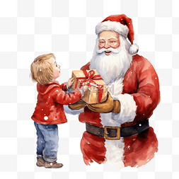 手绘插画圣诞圣诞老人给孩子送礼