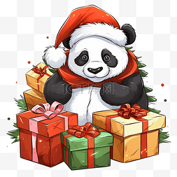 吉祥物大熊猫图片_圣诞节时带着一袋礼物的大熊猫动
