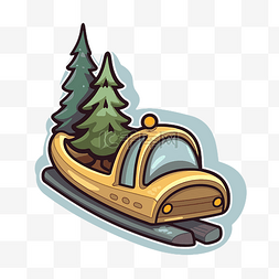 绿树字体图片_黄色雪橇和绿树的插图 向量