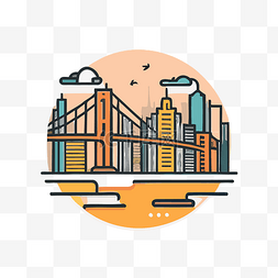 矢量界面设计图片_纽约市城市景观线设计插画 向量