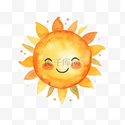 可爱微笑太阳图片_可爱的太阳卡通水彩插图ai生成