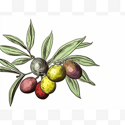 彩色橄榄手绘橄榄枝