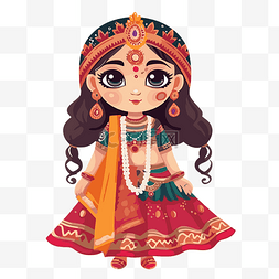 卡通印度服装图片_navratri 剪贴画女孩穿着传统的印度