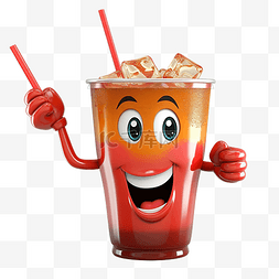 喝可乐的女孩图片_可爱的苏打饮料角色 3D 渲染插图