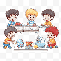 卡通曲棍球男孩图片_卡通片快乐的小孩子打桌上曲棍球
