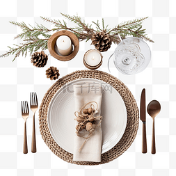 生态自然风格的圣诞餐桌布置