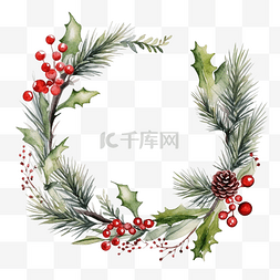 圣诞水彩边框图片_圣诞水彩框架，配有麦芽酒树枝锥