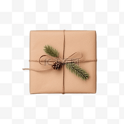 木盒图片_带冷杉树枝和节日装饰的圣诞礼物