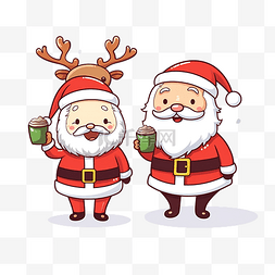 欢呼的驯鹿图片_卡通可爱圣诞圣诞老人和驯鹿喝咖